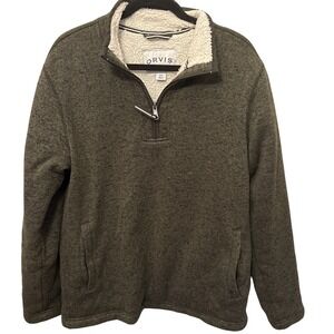 ORVIS Sherpa Lined 1/4 Zip Pullover Mens M Heathered Green Soft Cozy Cabincore